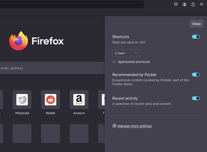 Customize Panel in Firefox on a Computer