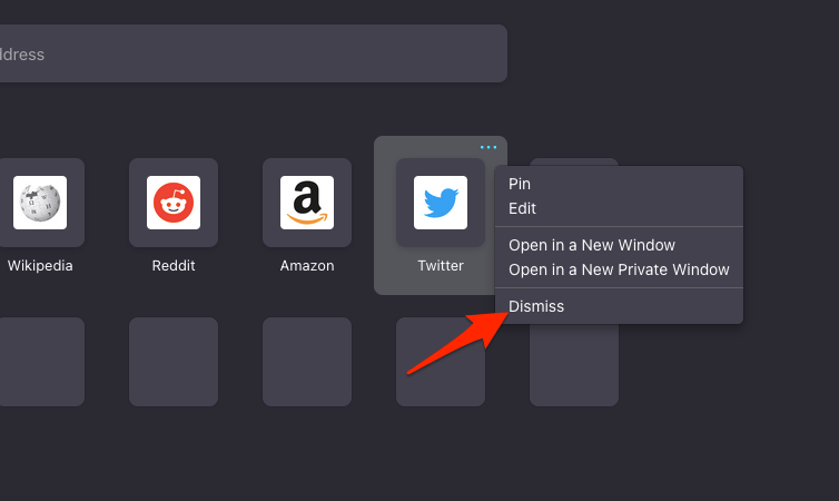Dismiss Site Shortcut Link to Firefox Home on the Computer