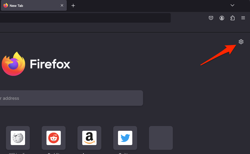 Firefox Home Customize Gear icon on computer