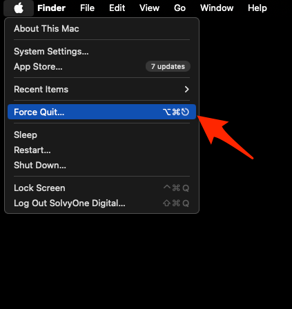 Force Quit menu under Apple menubar