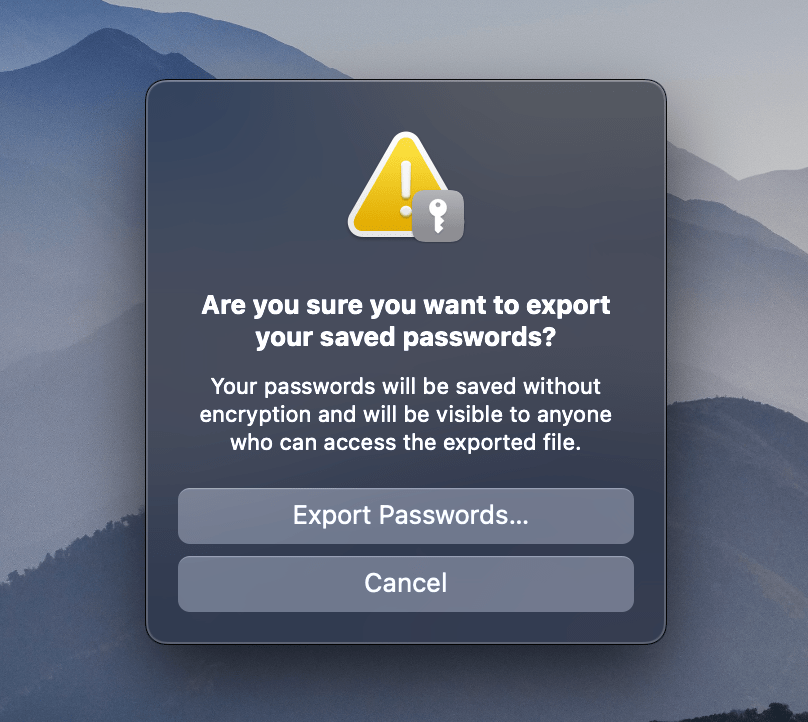 Are you sure you want to export your saved passwords in Safari