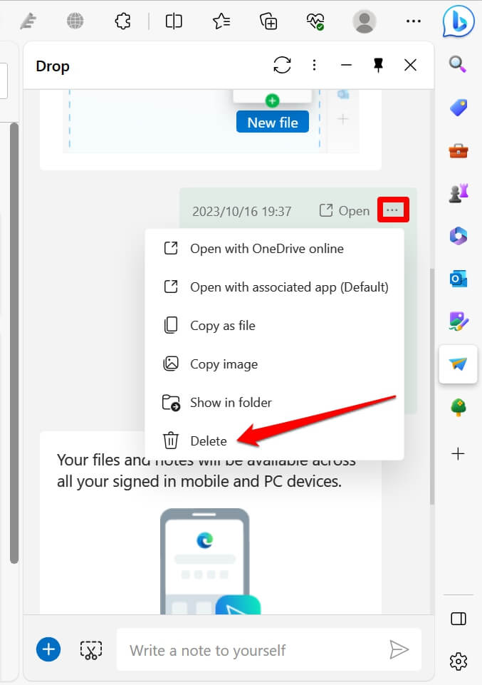 delete a file in the Drop panel