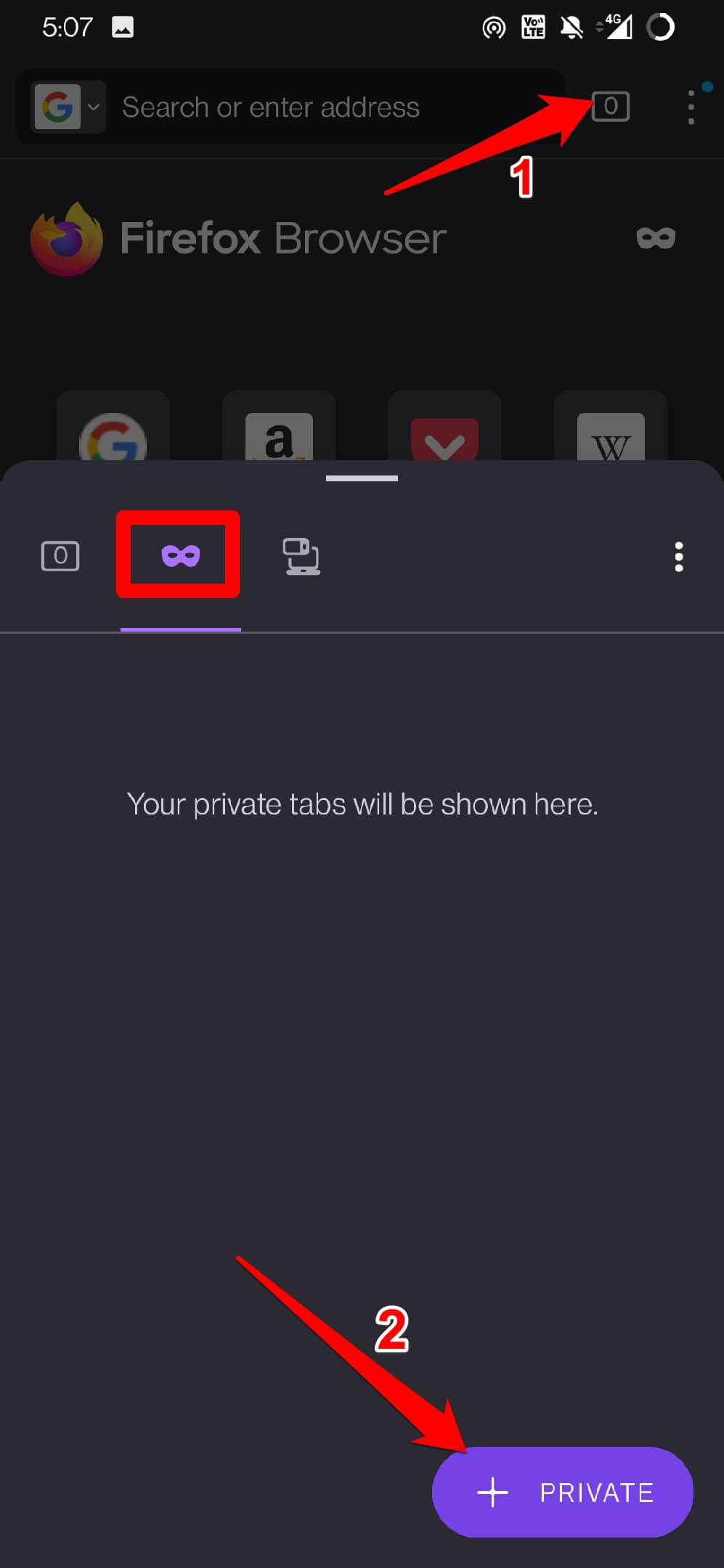 launch private browsing window in Firefox android