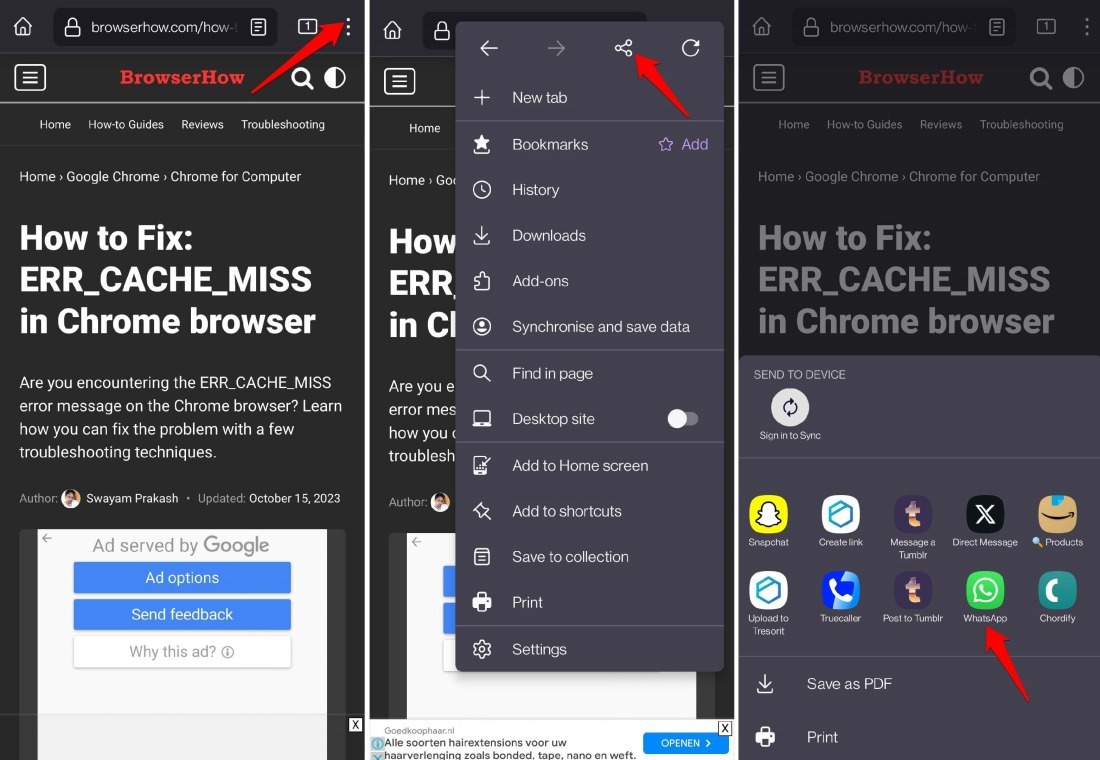 share a website externally on Firefox Android