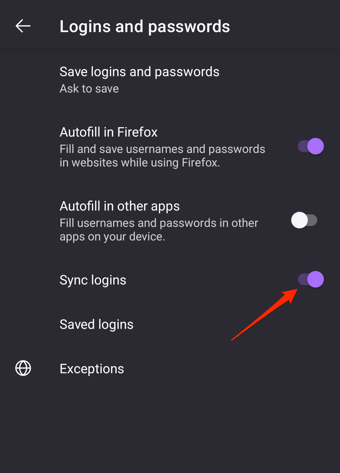 Enable Sync Logins in Firefox on Android