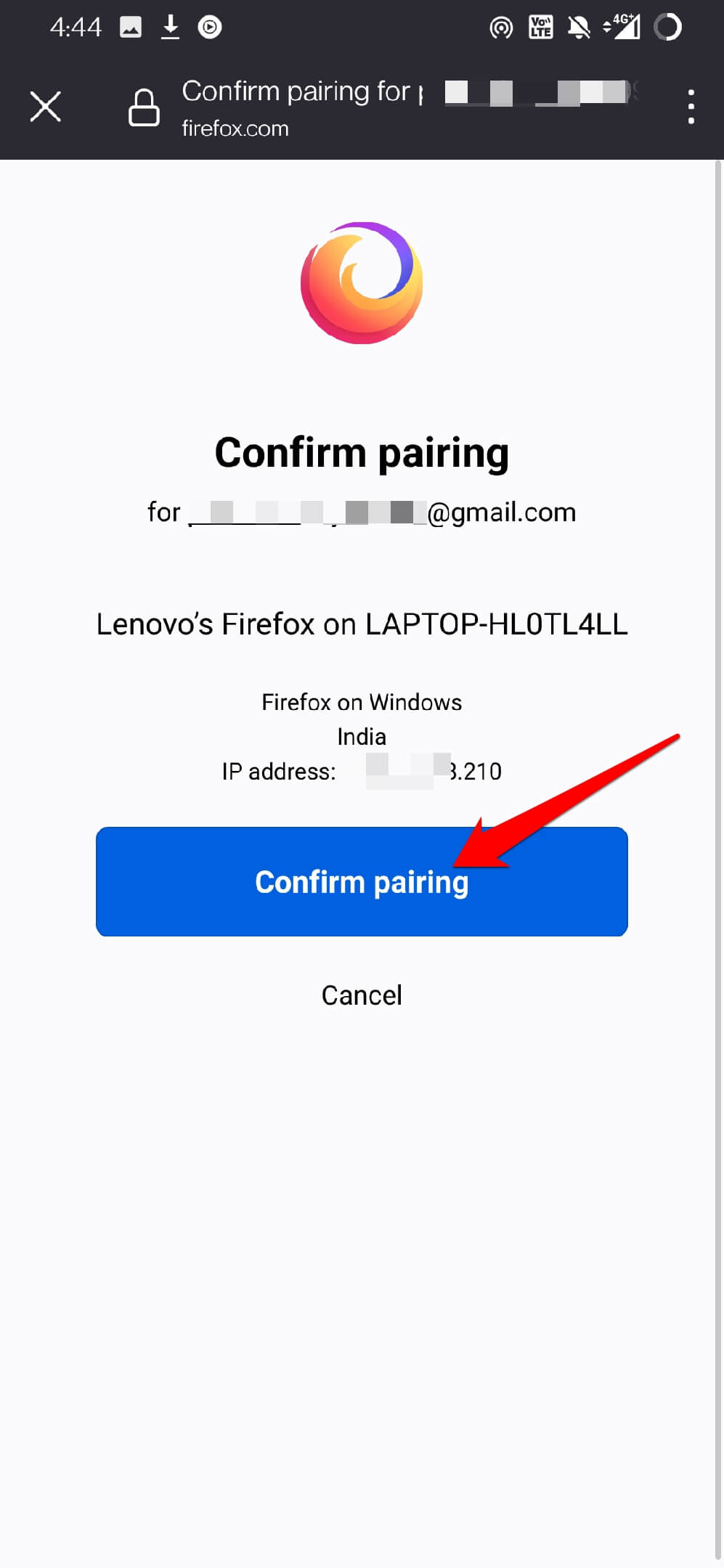 confirm device pairing on Firefox