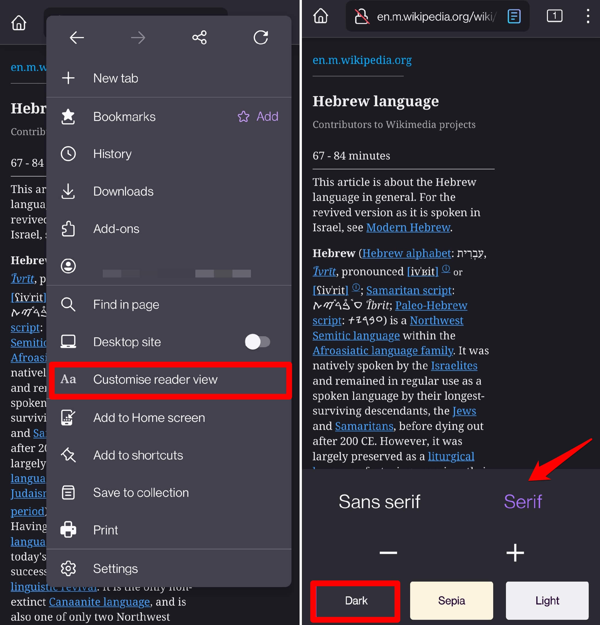 customize reader view on Firefox Android