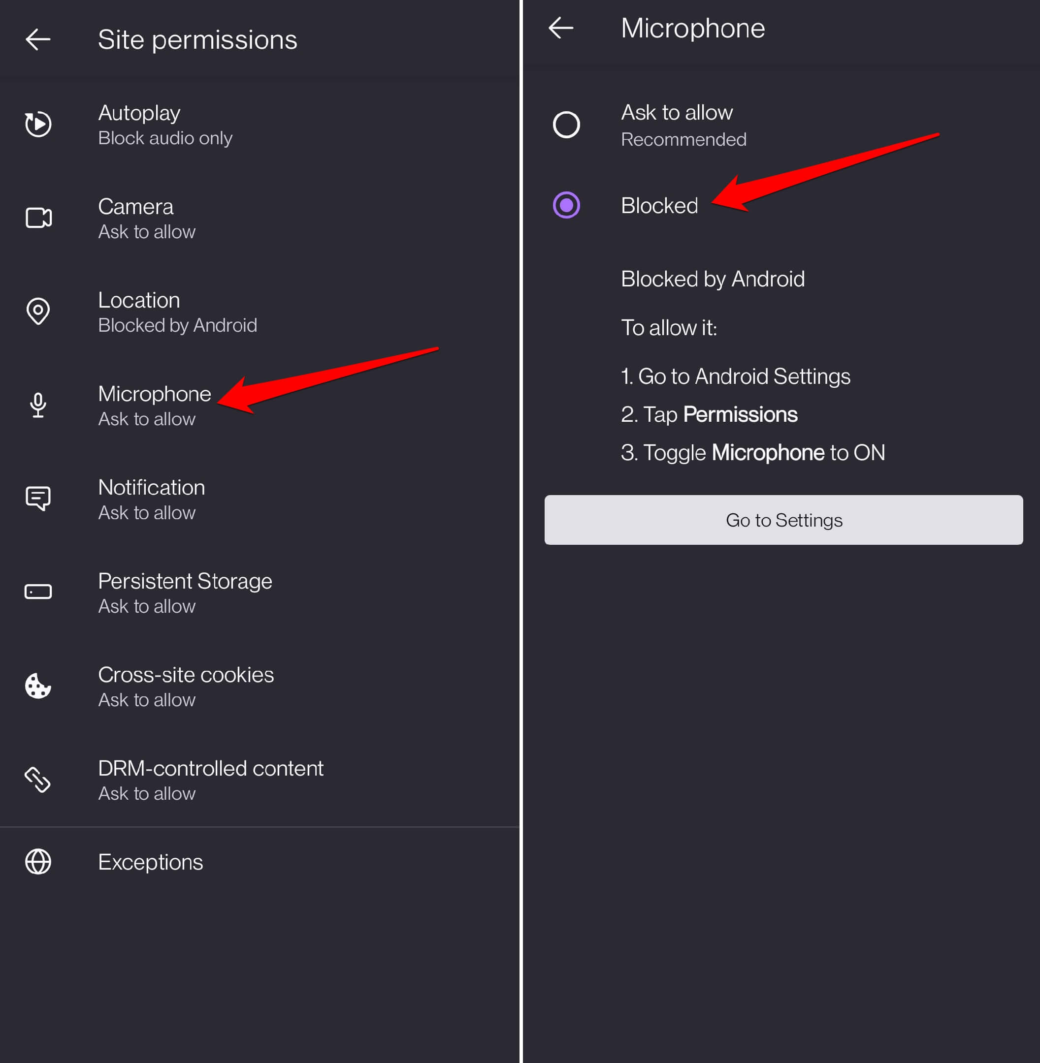 disable microphone access from Firefox settings