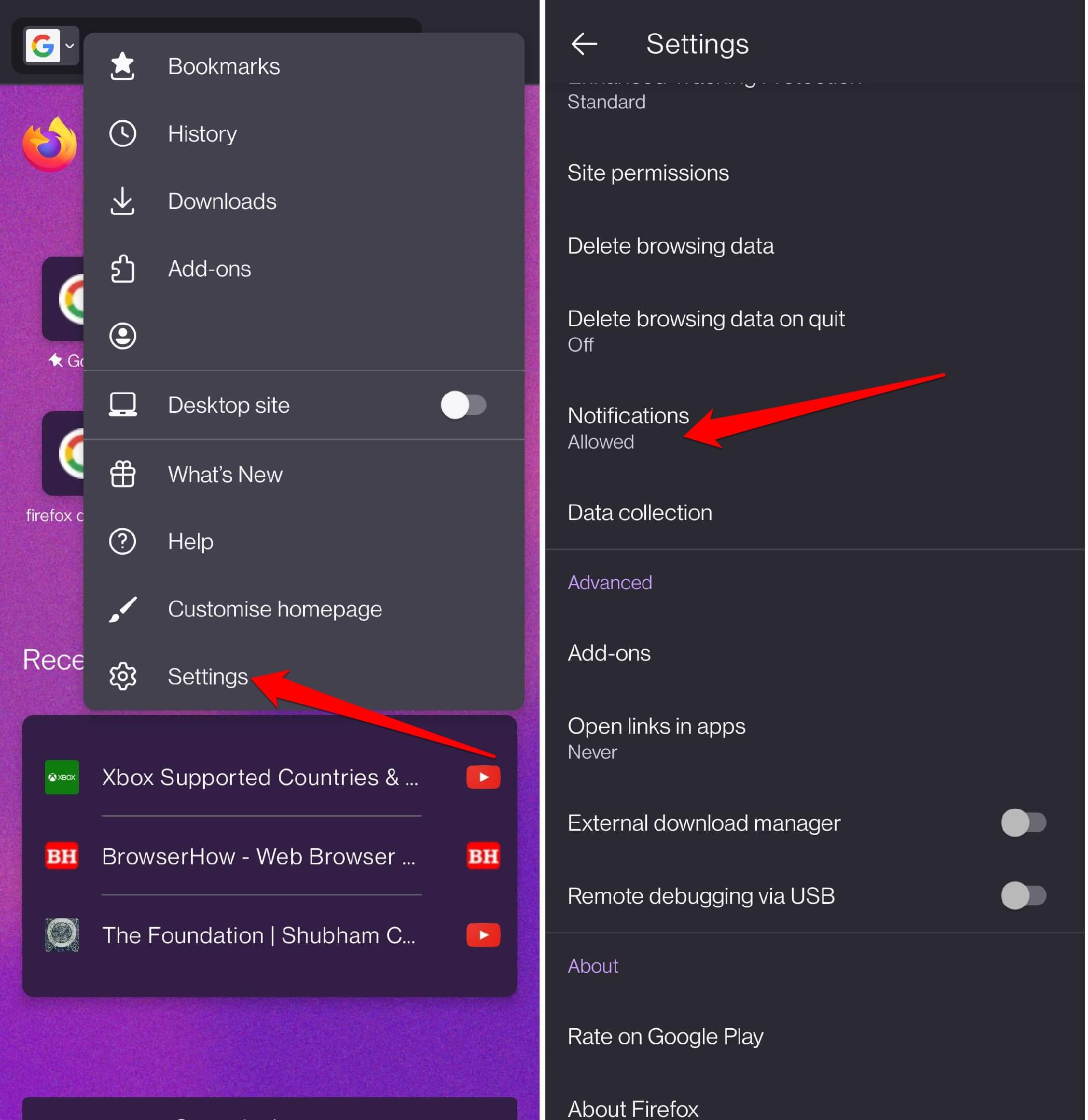 firefox android notification settings