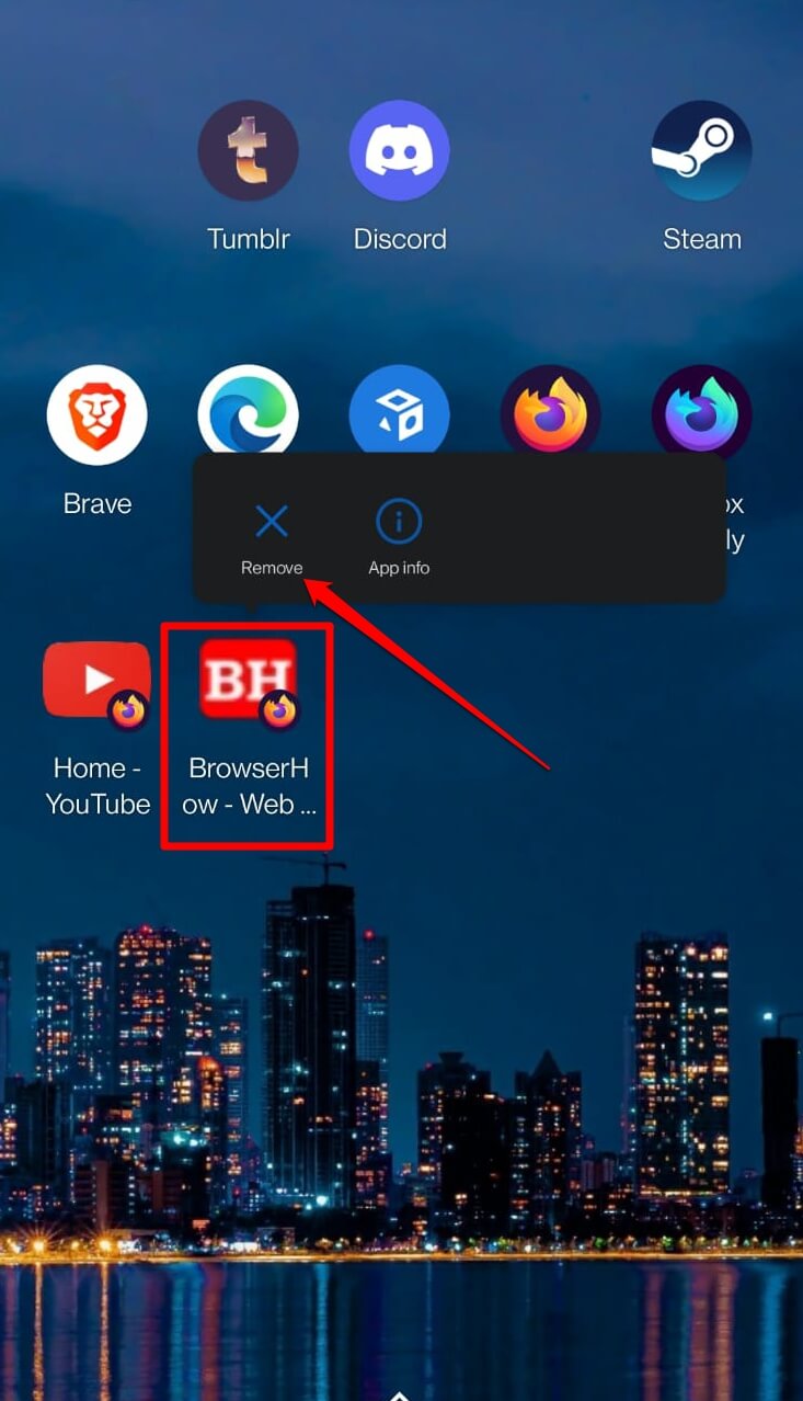 remove website from home screen 