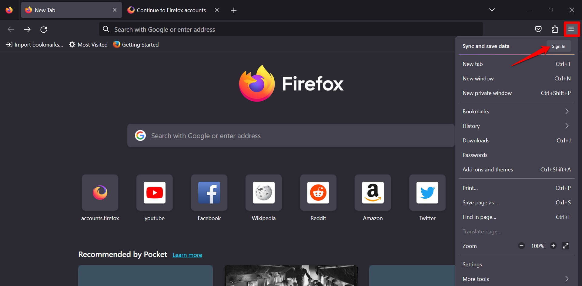 sign into firefox