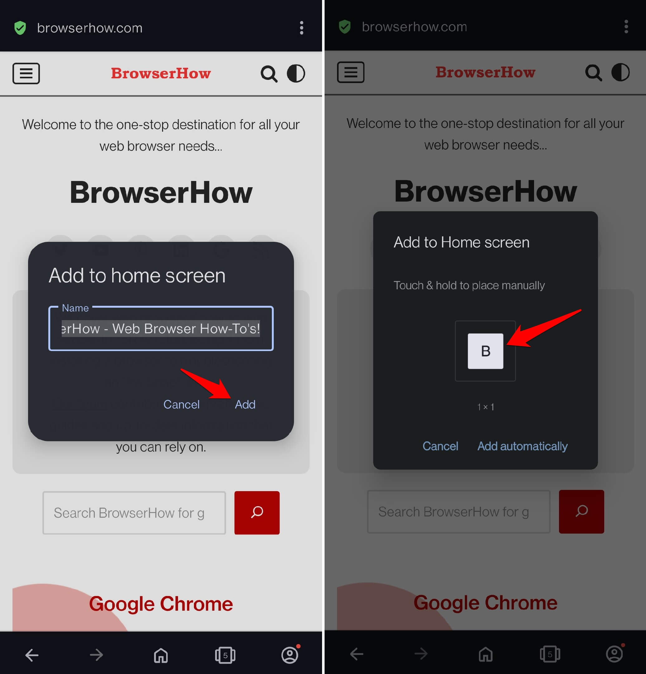 add page to home screen manually on Opera