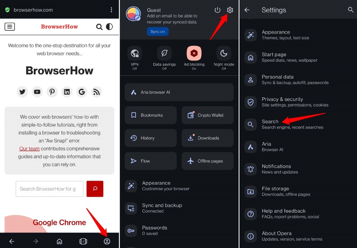 change search engine on Opera