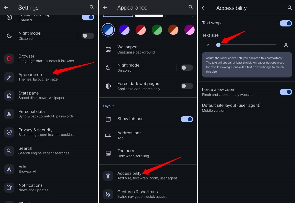 change text size on Opera Android