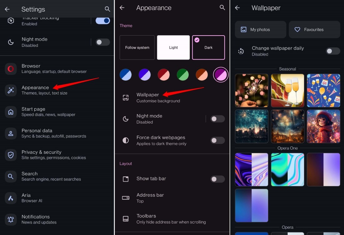 change wallpaper on Opera android