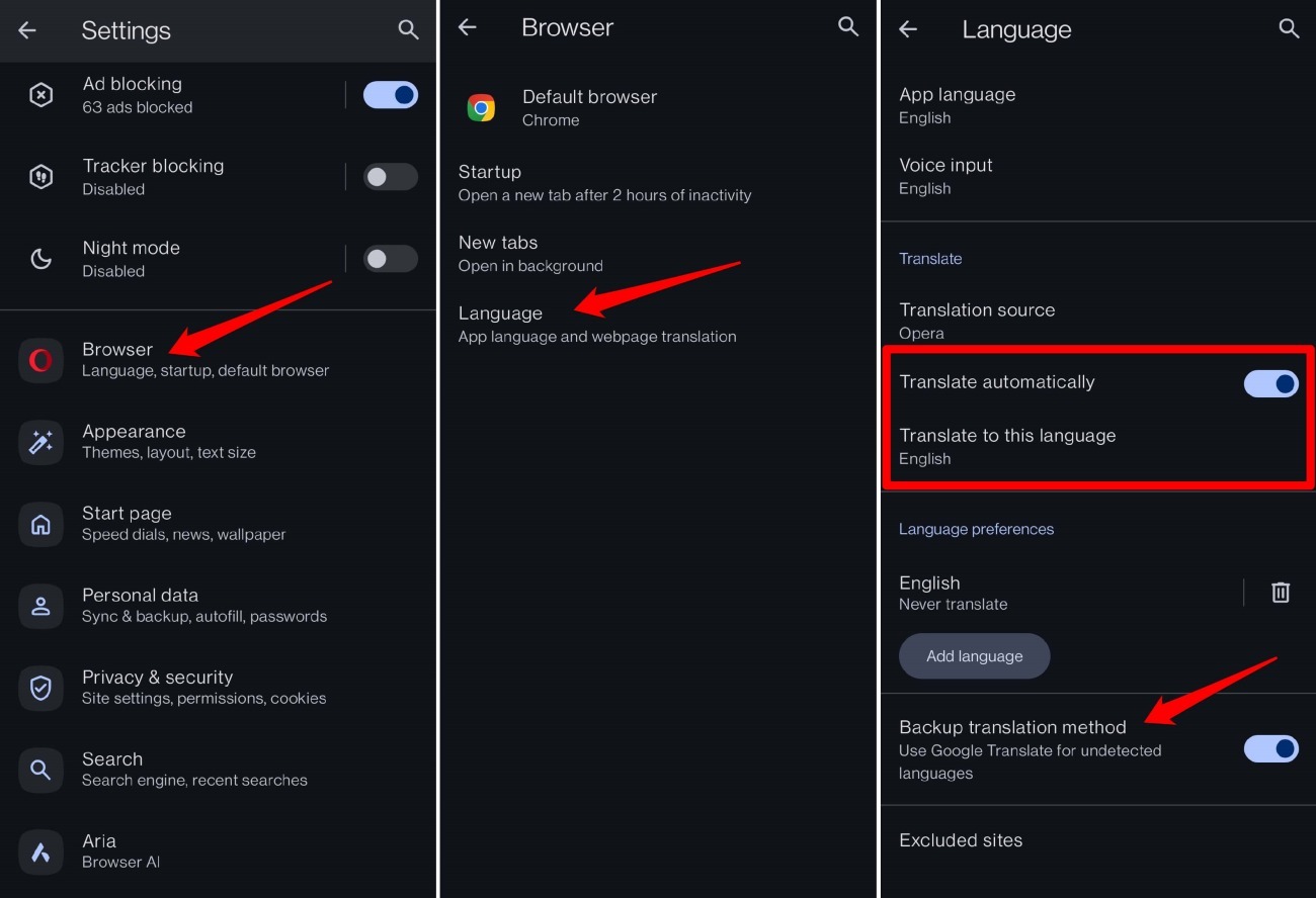 enable auto translate on Opera browser android