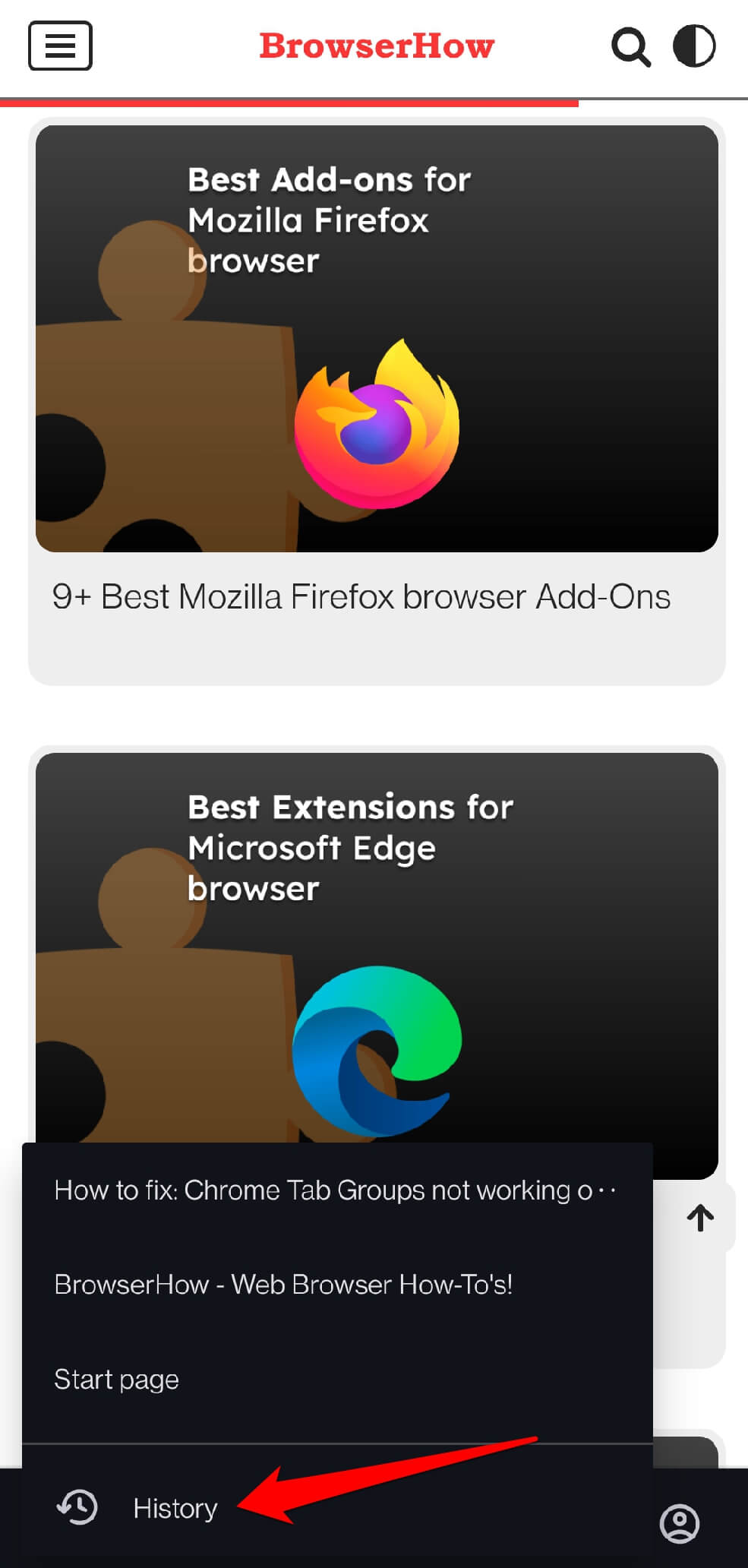 go-to-browsing-history from navigation button on Opera Android