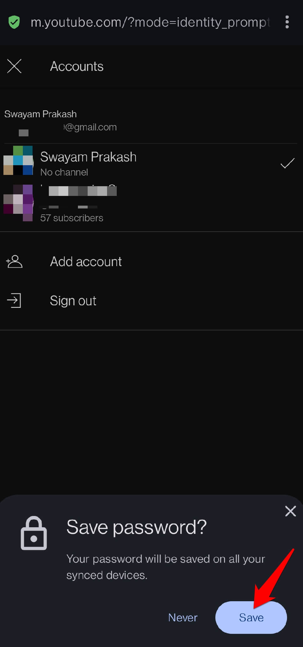 save password of website on opera android