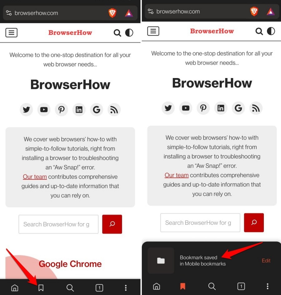 add a bookmark on Brave browser android