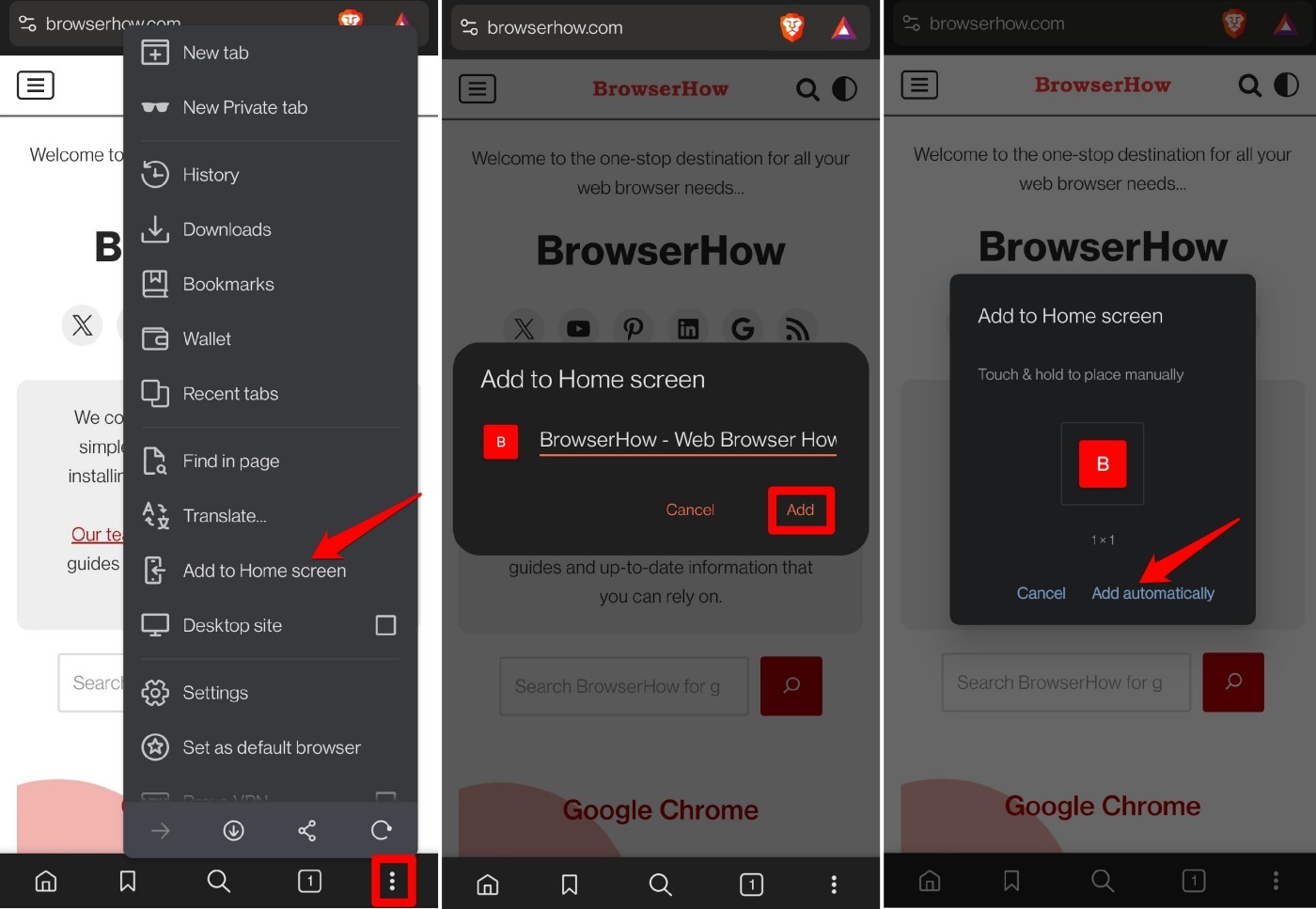 add a site shortcut on home screen