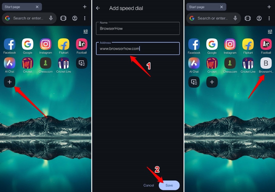 add a website to Opera Speed dial on Android