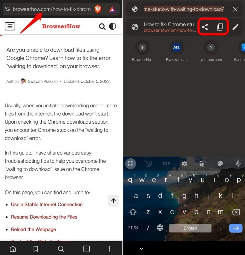 alternative method to share link in Brave browser