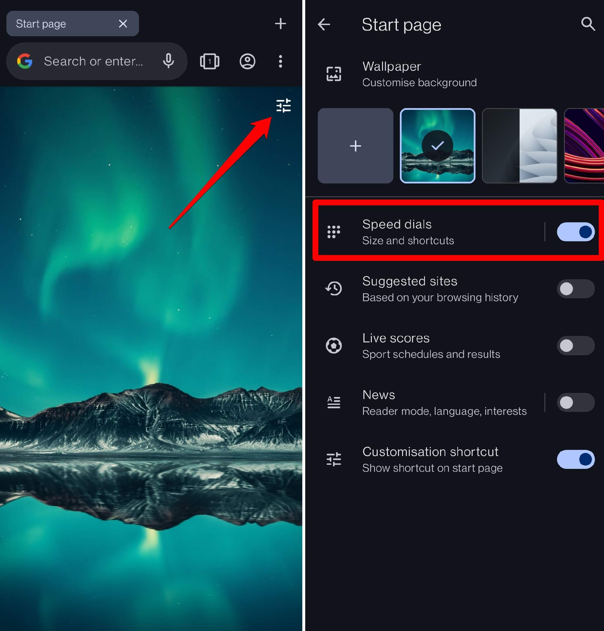 enable Speed dials on Opera Android