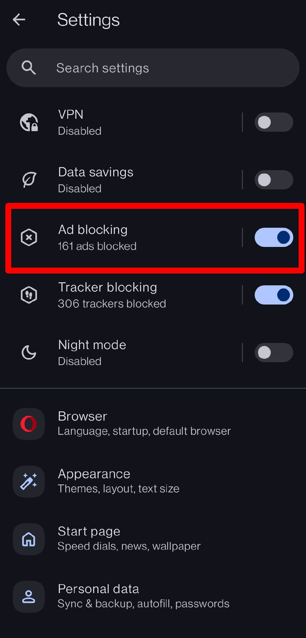 enable ad blocking on Opera android