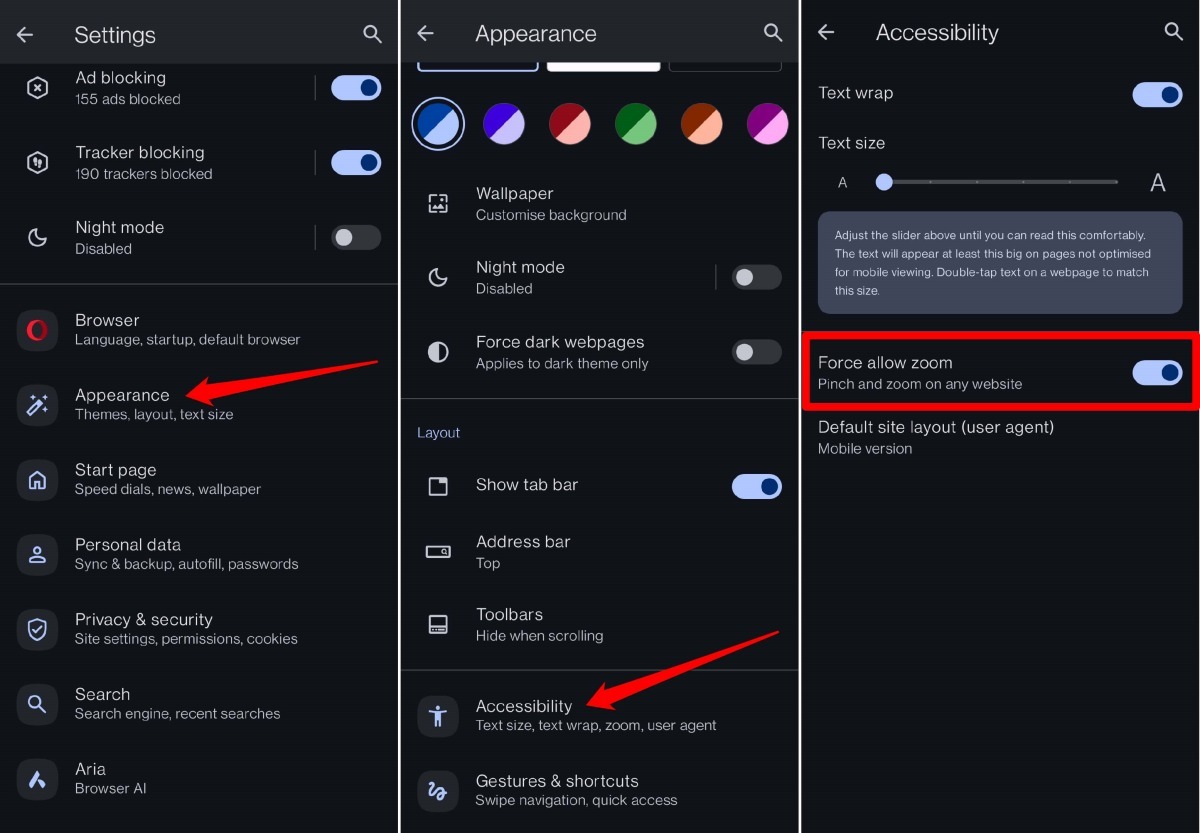 enable forced zooming on Opera android