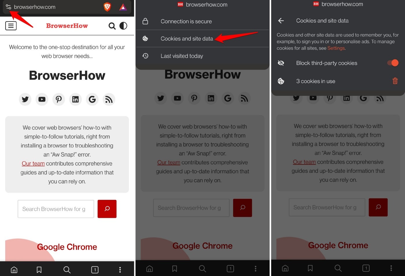 go to site data on Brave browser android