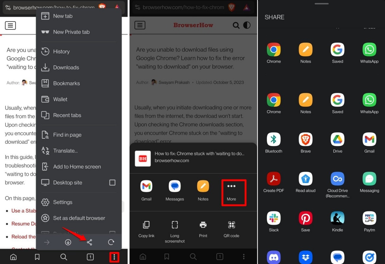 how to share a link externally in brave browser android