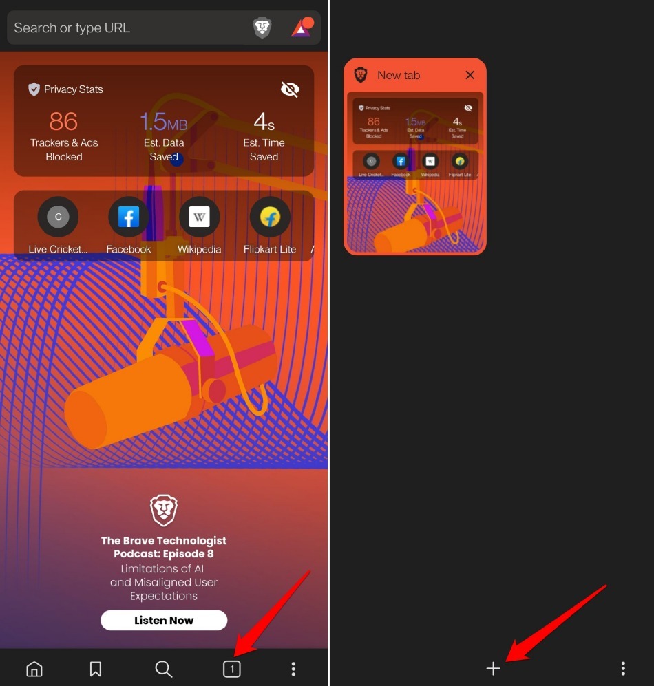 open new tab on Brave browser android