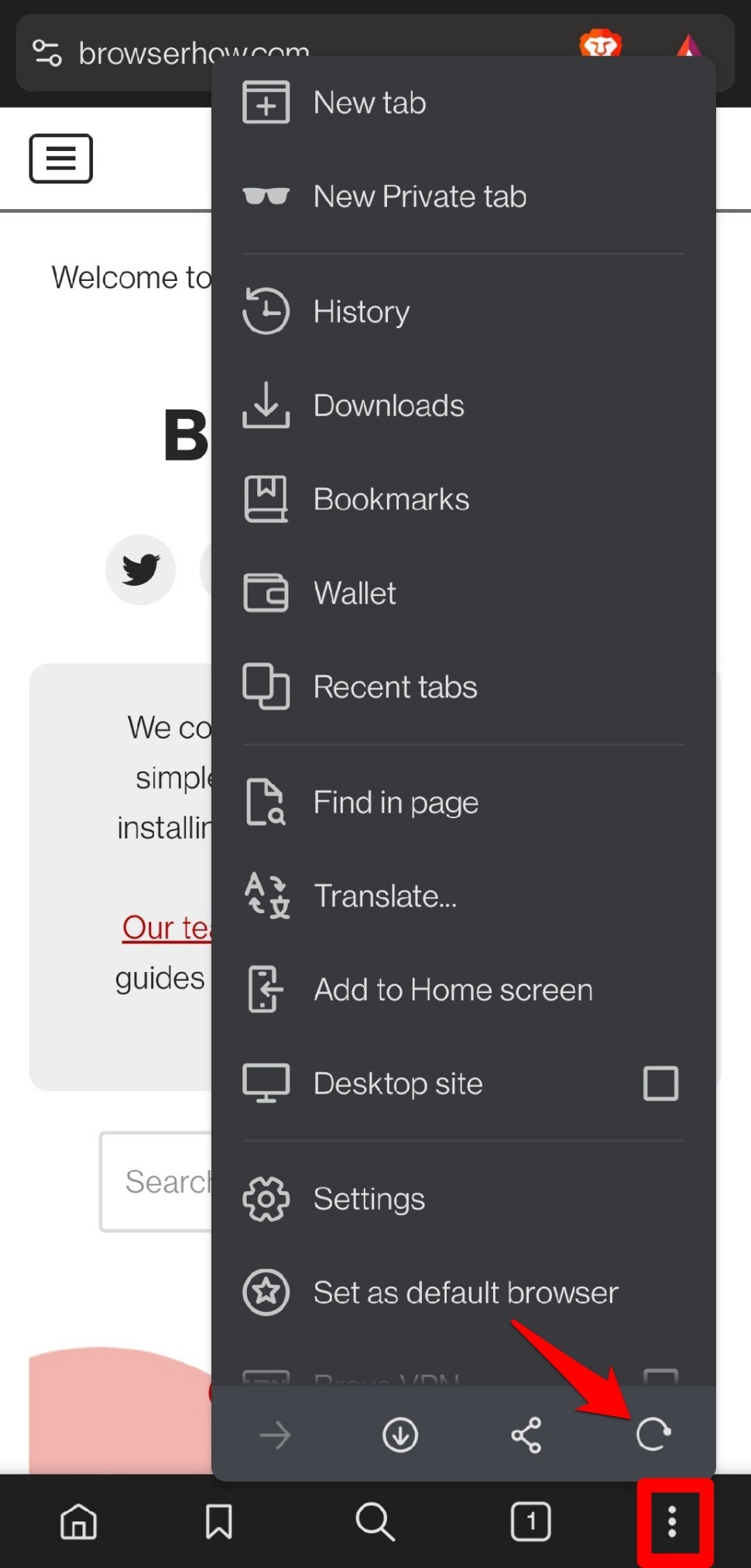 reload a page on Brave browser android