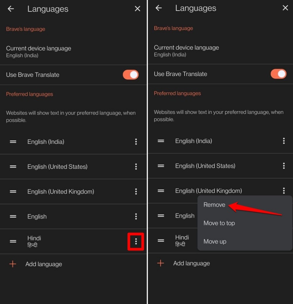remove a preferred language