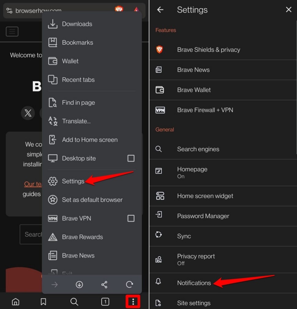 Brave browser notification settings