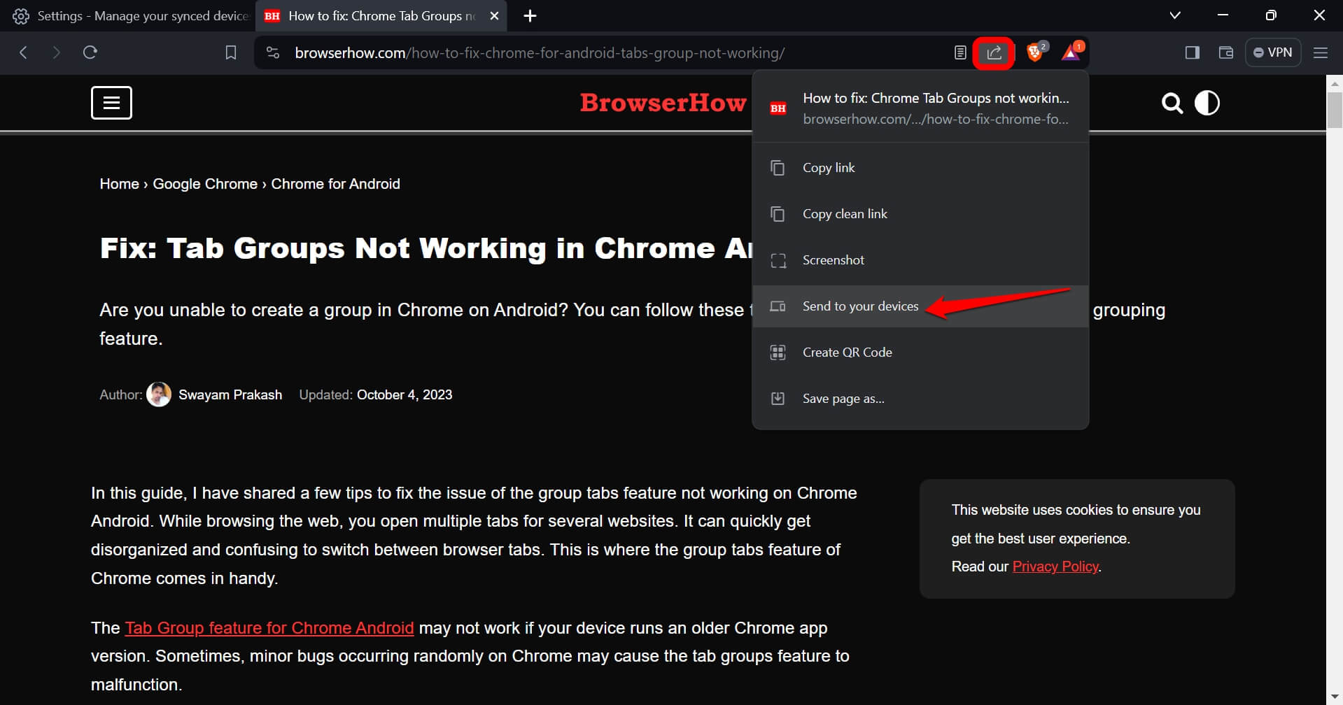 Brave browser pc send to your devices