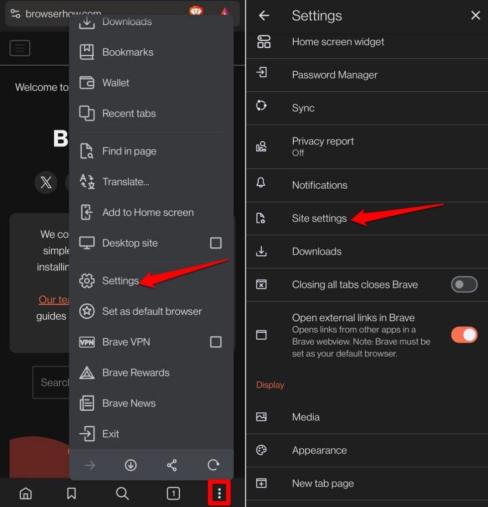 Brave site settings android