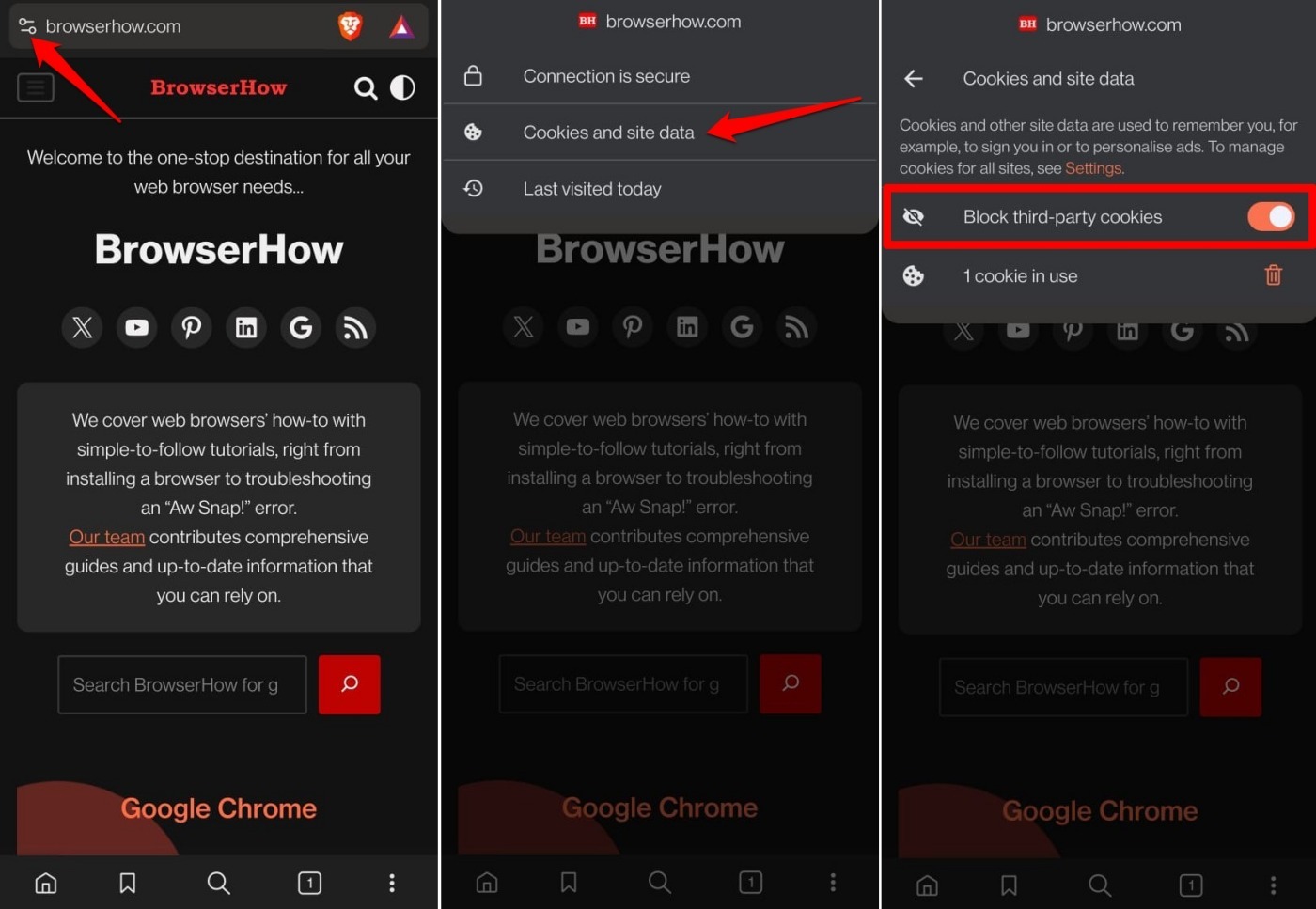 block cookies for specific sites on Brave android
