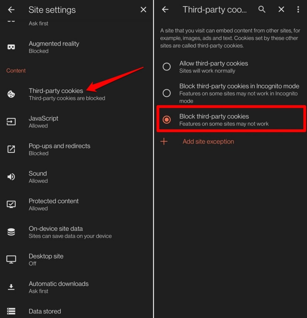 block third party cookies on brave android