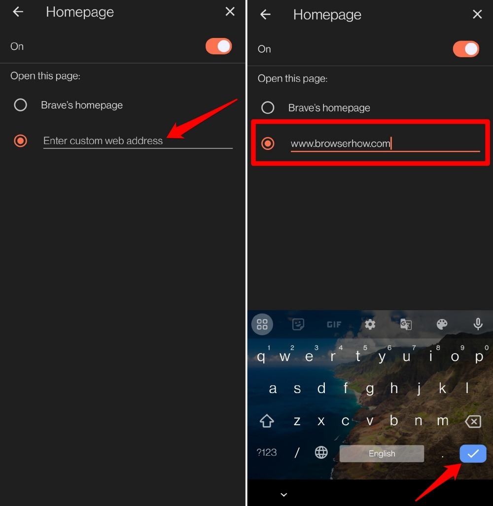change homepage URL on Brave browser android