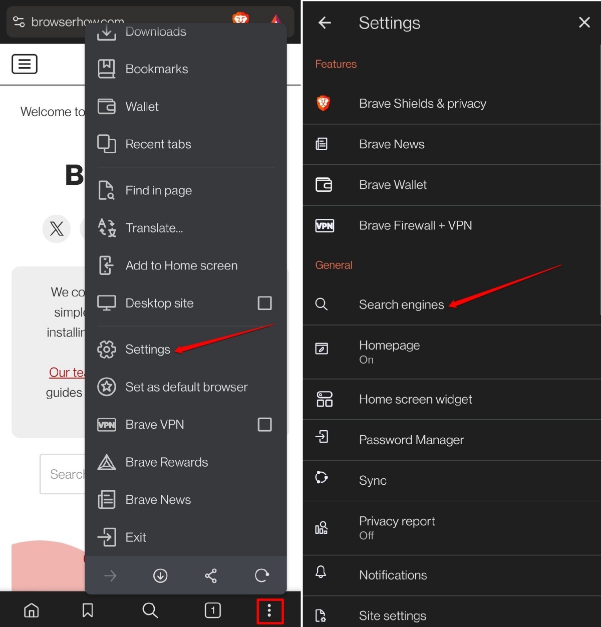 change search engine in Brave browser android