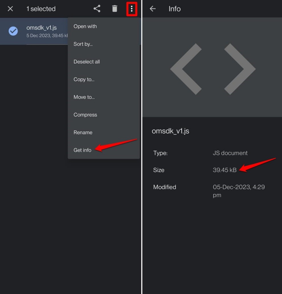 check the storage of cached file on Brave-android