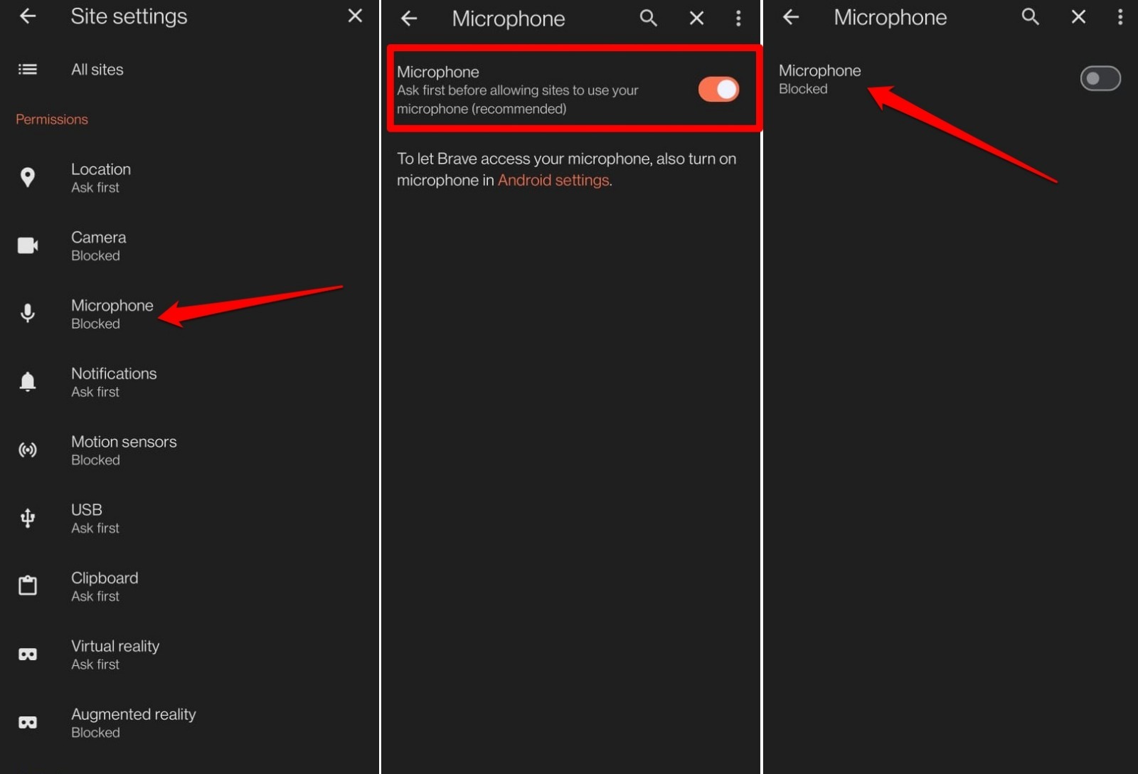disable microphone access on brave android
