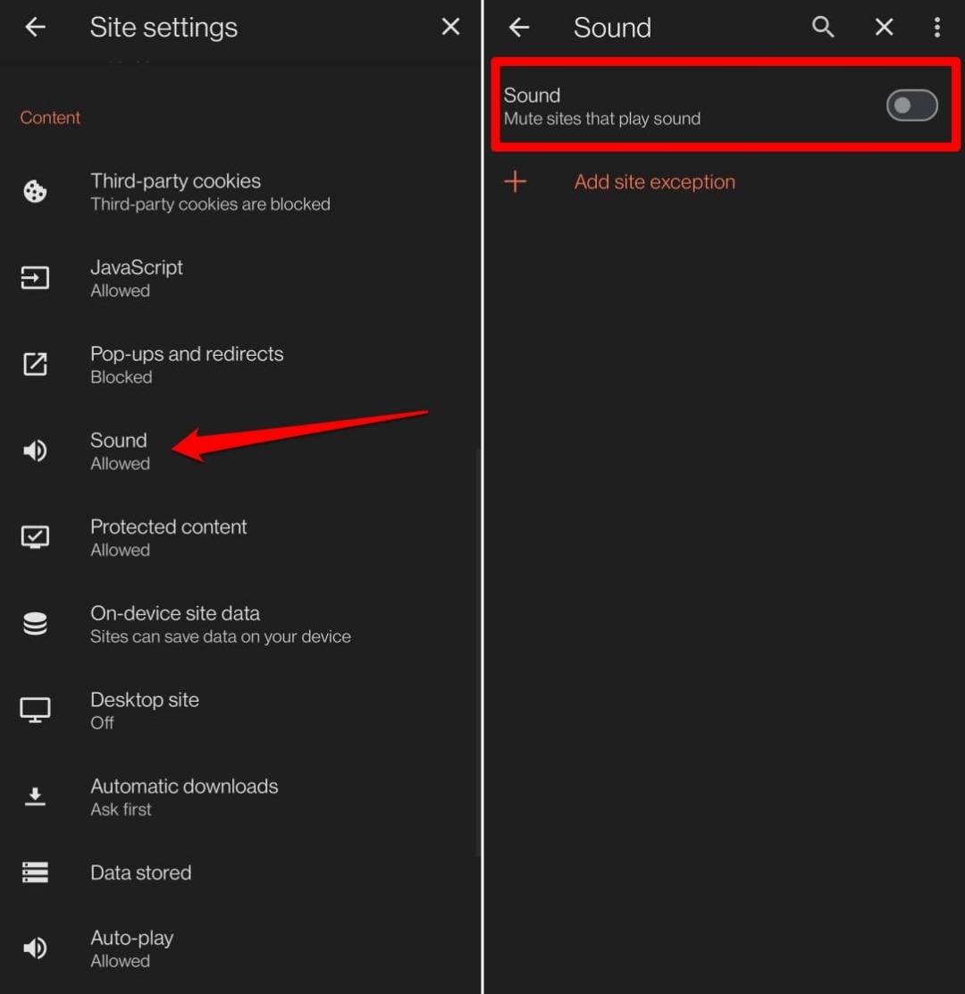 disable sound access on Brave android