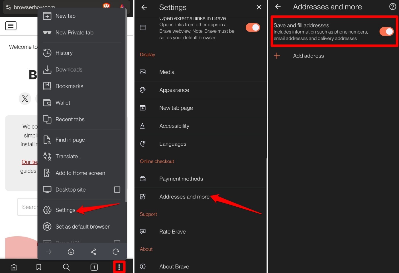enable address autofill on Brave browser android