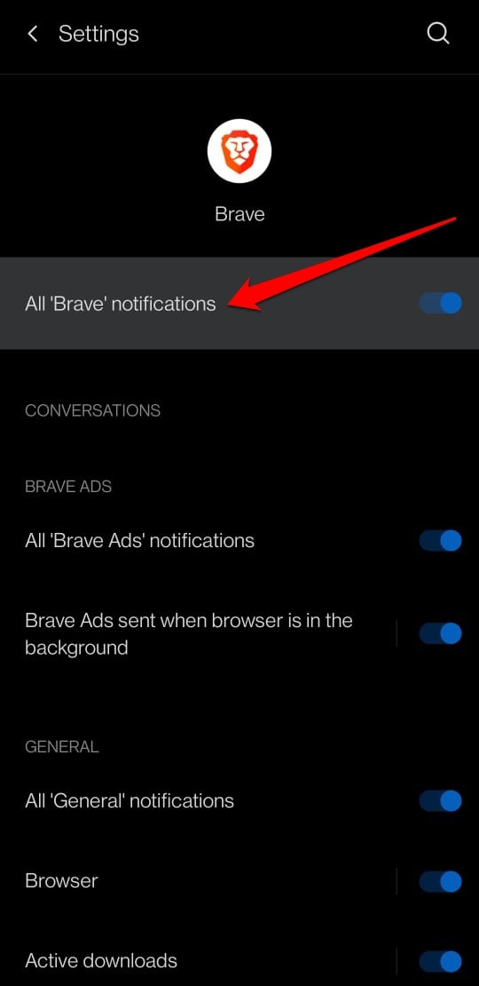 enable all brave notifications on brave browser android