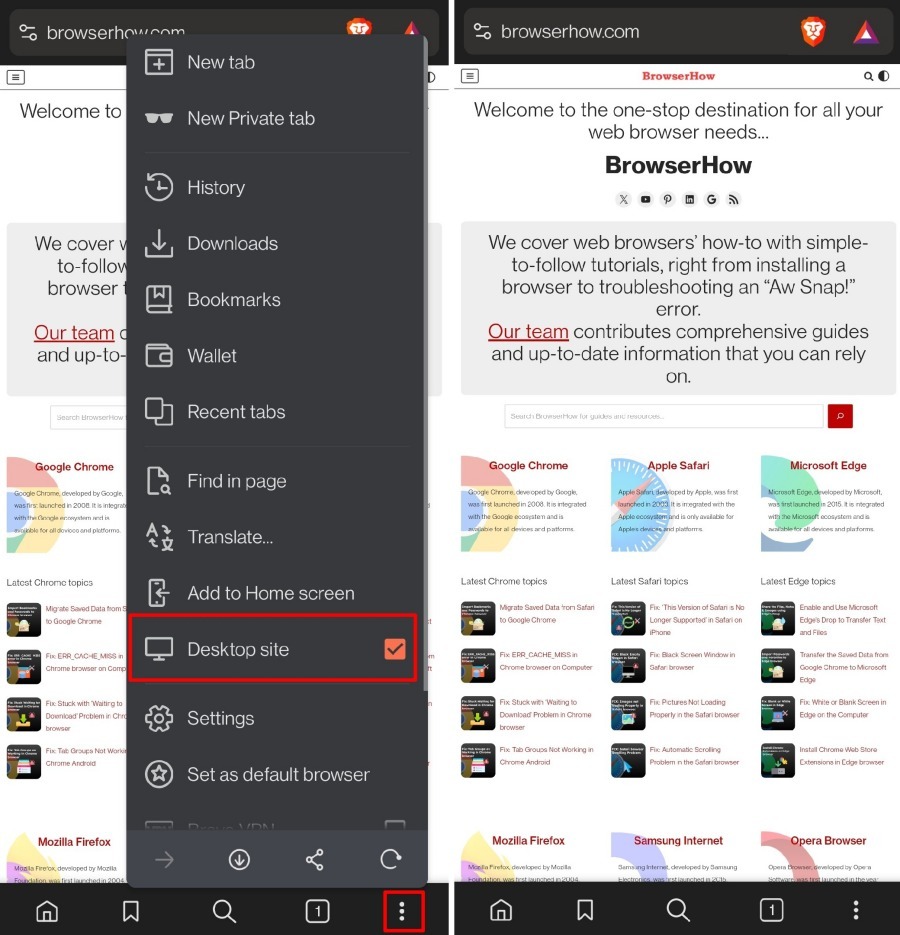 enable desktop site in brave browser android