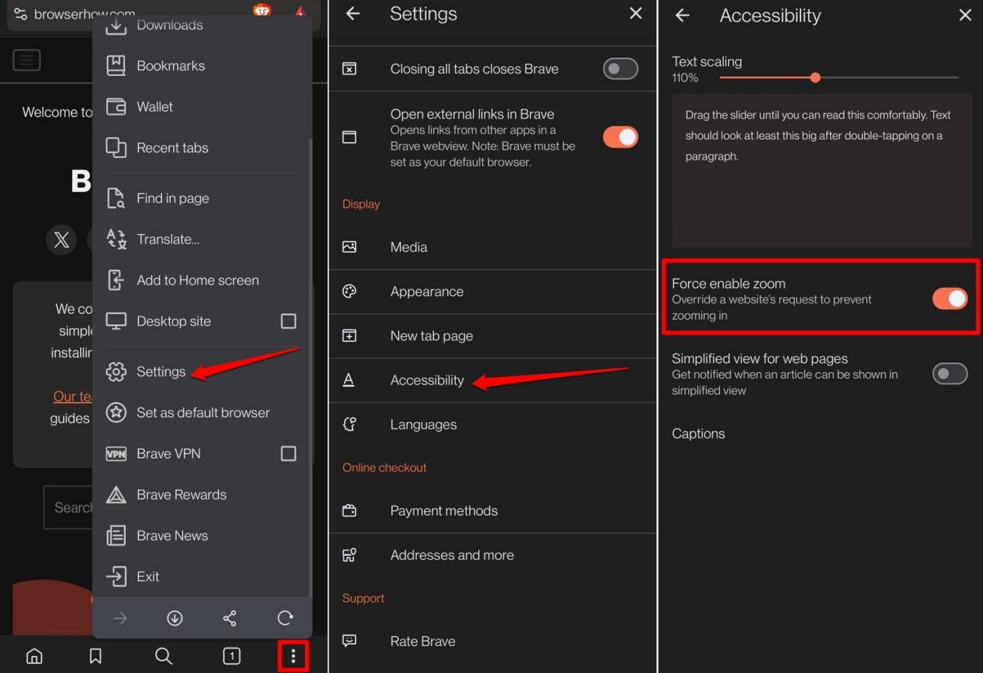 enable forced zoom in brave browser android