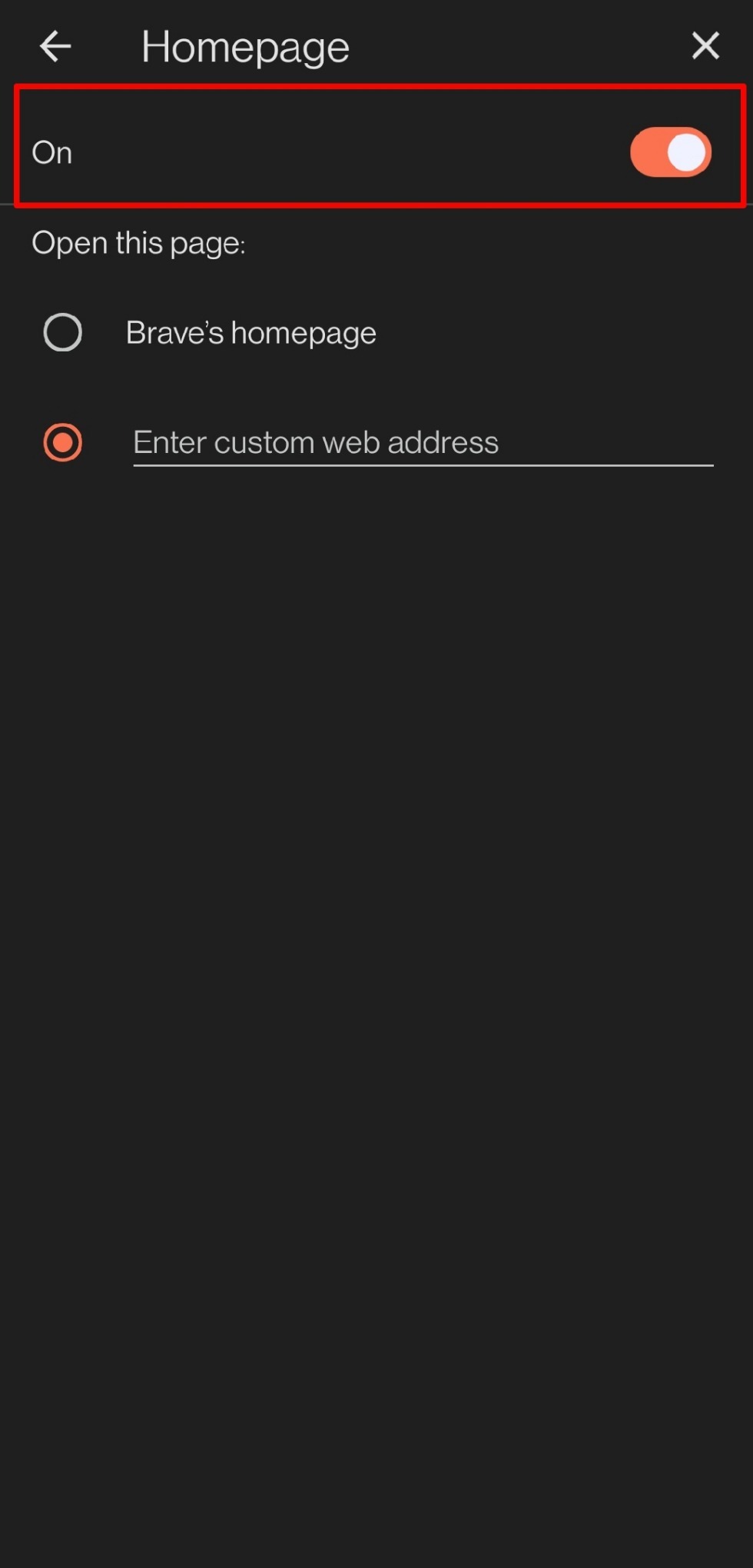 enable homepage view on brave browser android