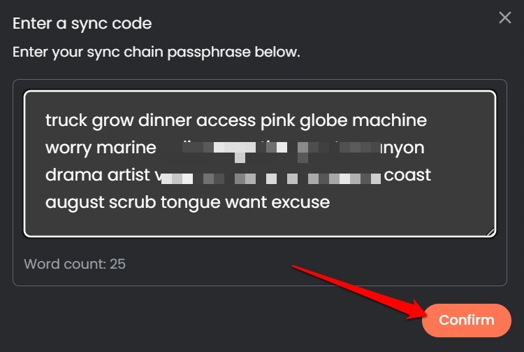 enter the brave sync code